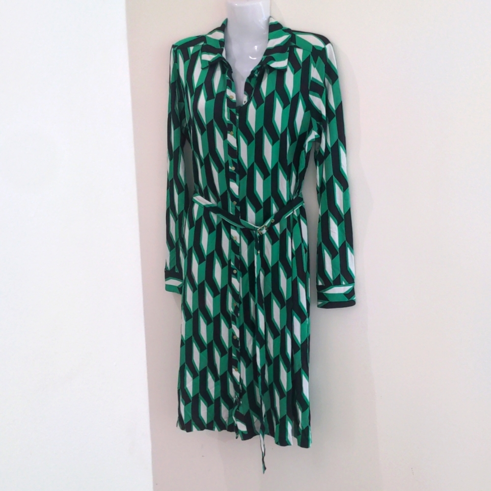 Geometric Green and Black Dress